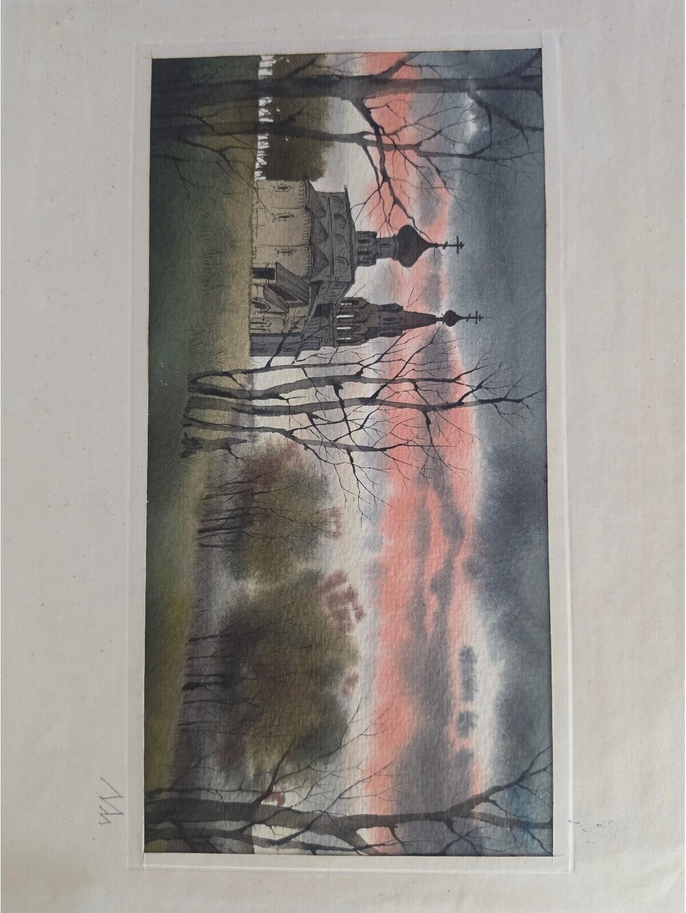 Vintage Signed Watercolor Church Landscape Framed Original Art